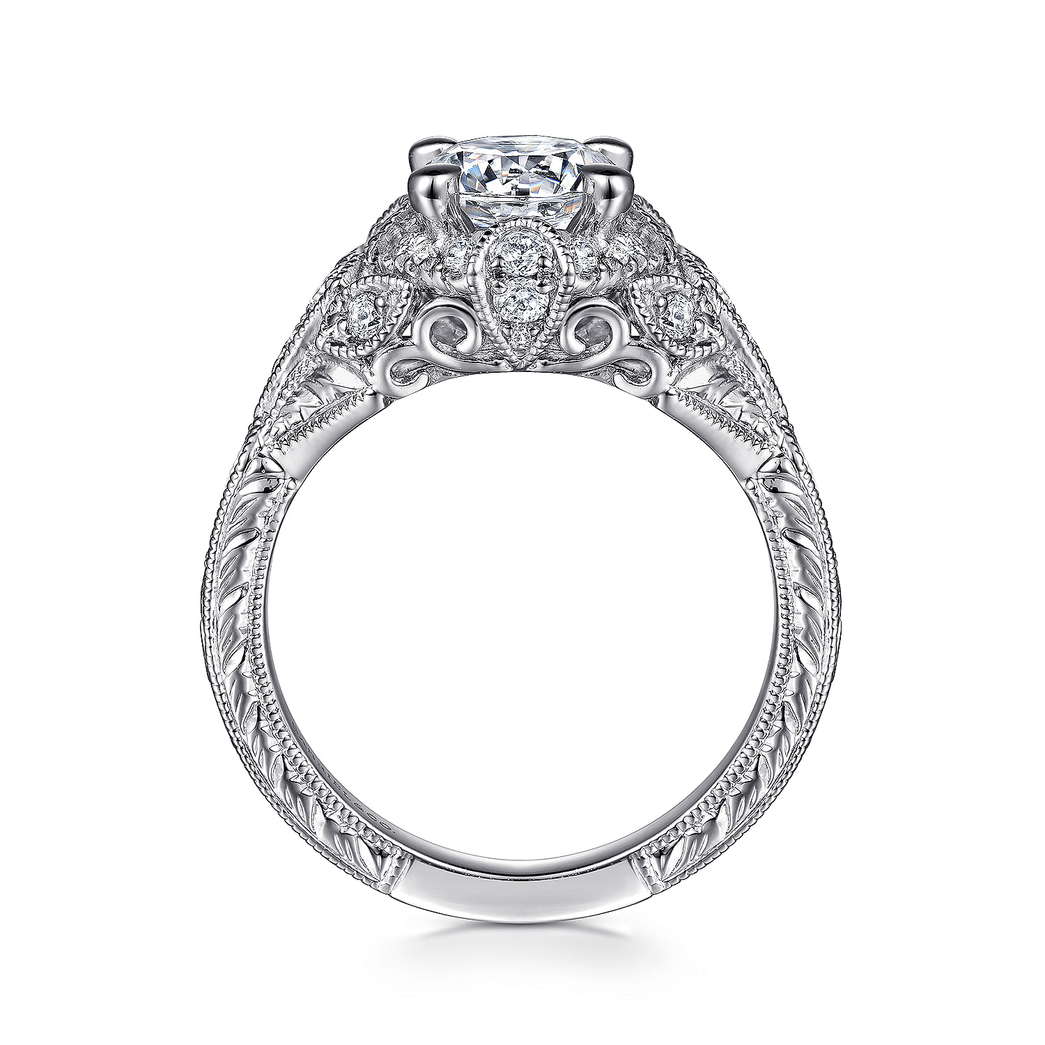 Annadale - Unique 14K White Gold Vintage Inspired Diamond Halo Engagement Ring - 0.35 ct - Shot 2