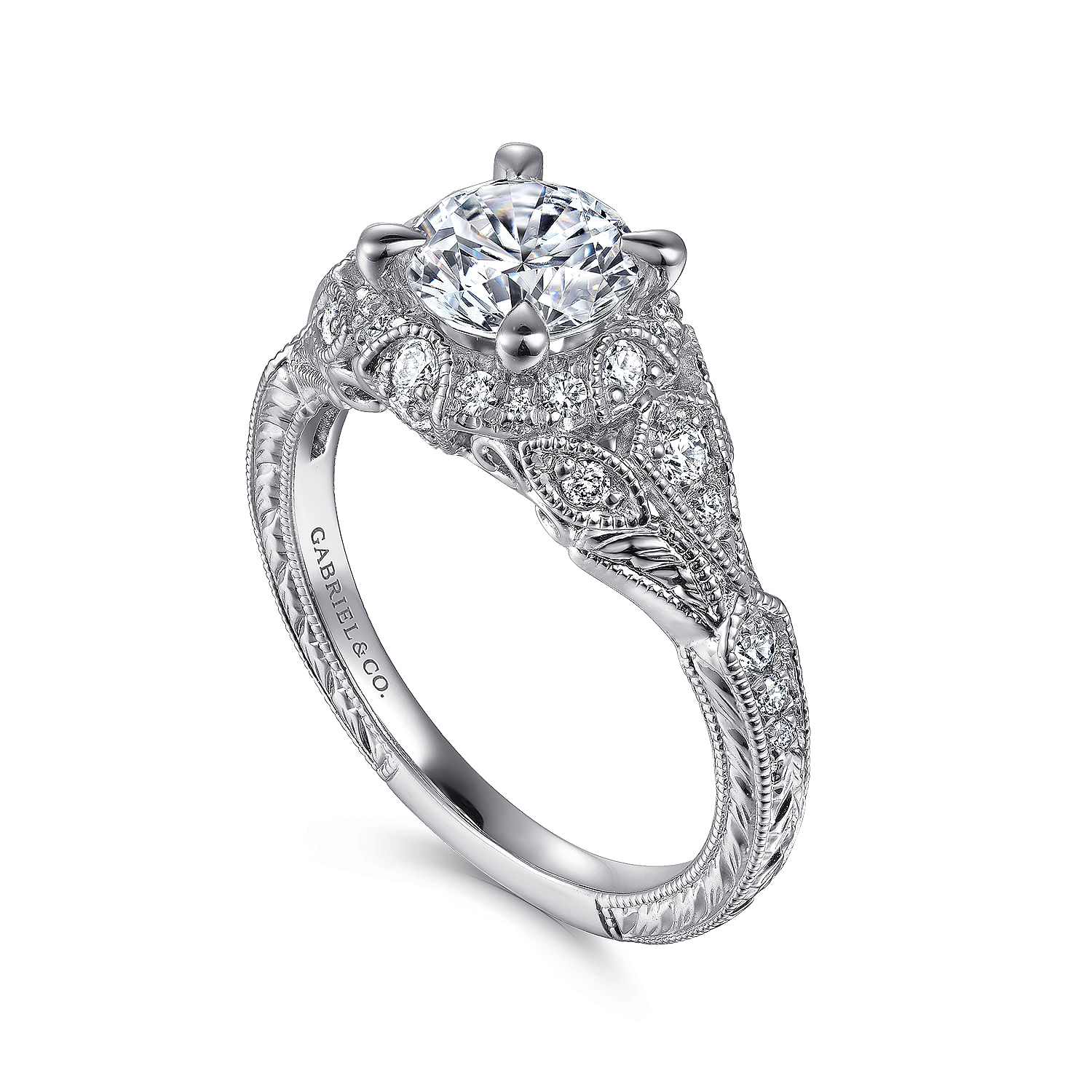 Annadale - Unique 14K White Gold Vintage Inspired Diamond Halo Engagement Ring - 0.35 ct - Shot 3