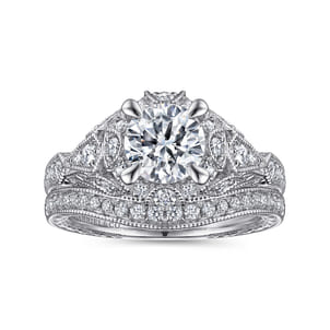 Annadale - Unique 14K White Gold Vintage Inspired Diamond Halo Engagement Ring