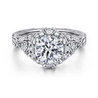 Annadale - Unique 14K White Gold Vintage Inspired Diamond Halo Engagement Ring