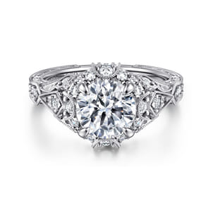 Annadale - Unique 14K White Gold Vintage Inspired Diamond Halo Engagement Ring