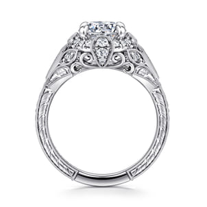 Annadale - Unique 14K White Gold Vintage Inspired Diamond Halo Engagement Ring