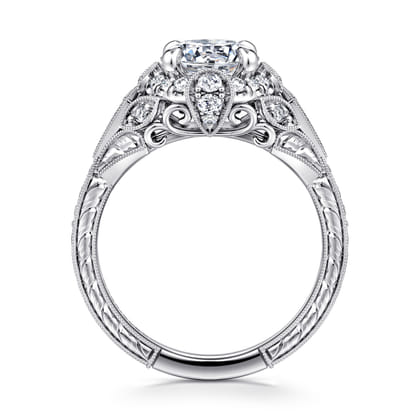 Annadale - Unique 14K White Gold Vintage Inspired Diamond Halo Engagement Ring