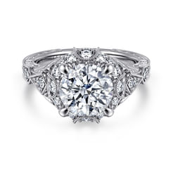 Annadale - Unique 14K White Gold Vintage Inspired Diamond Halo Engagement Ring