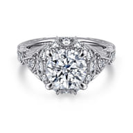 Annadale - Unique 14K White Gold Vintage Inspired Diamond Halo Engagement Ring