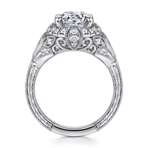 Annadale - Unique 14K White Gold Vintage Inspired Diamond Halo Engagement Ring