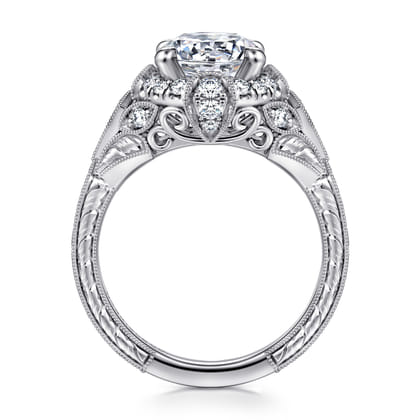 Annadale - Unique 14K White Gold Vintage Inspired Diamond Halo Engagement Ring