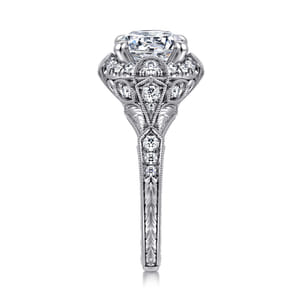 Annadale - Unique 14K White Gold Vintage Inspired Diamond Halo Engagement Ring