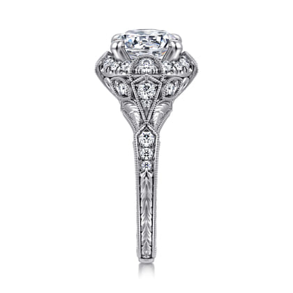 Annadale - Unique 14K White Gold Vintage Inspired Diamond Halo Engagement Ring
