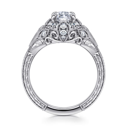 Annadale - Unique 14K White Gold Vintage Inspired Marquise Shape Diamond Halo Engagement Ring