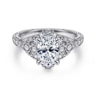 Annadale - Unique 14K White Gold Vintage Inspired Oval Halo Diamond Engagement Ring
