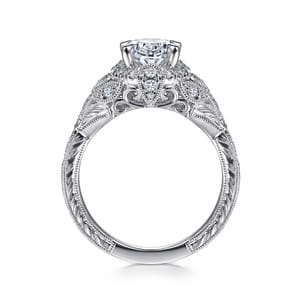 Annadale - Unique 14K White Gold Vintage Inspired Oval Halo Diamond Engagement Ring