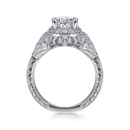 Annadale - Unique 14K White Gold Vintage Inspired Oval Halo Diamond Engagement Ring