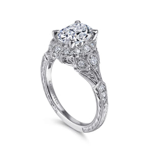 Annadale - Unique 14K White Gold Vintage Inspired Oval Halo Diamond Engagement Ring