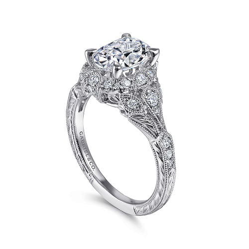 Annadale - Unique 14K White Gold Vintage Inspired Oval Halo Diamond Engagement Ring - 0.35 ct - Shot 3