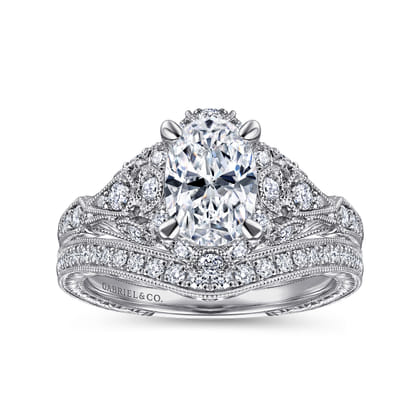 Annadale - Unique 14K White Gold Vintage Inspired Oval Halo Diamond Engagement Ring