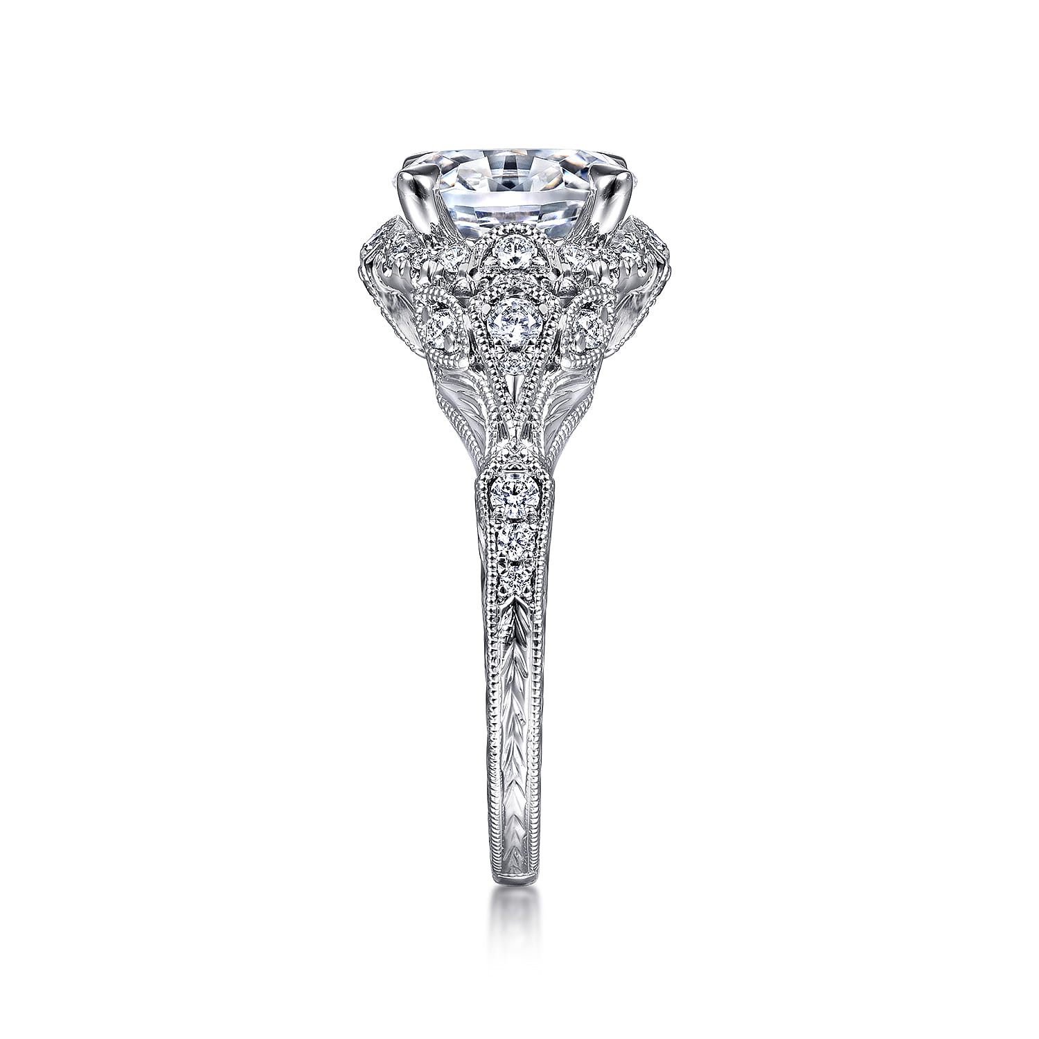 Annadale - Unique 14K White Gold Vintage Inspired Oval Halo Diamond Engagement Ring