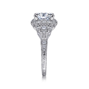 Annadale - Unique 14K White Gold Vintage Inspired Oval Halo Diamond Engagement Ring