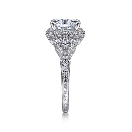 Annadale - Unique 14K White Gold Vintage Inspired Oval Halo Diamond Engagement Ring
