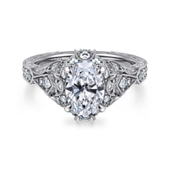 Annadale - Unique 14K White Gold Vintage Inspired Oval Halo Diamond Engagement Ring