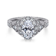 Annadale - Unique 14K White Gold Vintage Inspired Oval Halo Diamond Engagement Ring