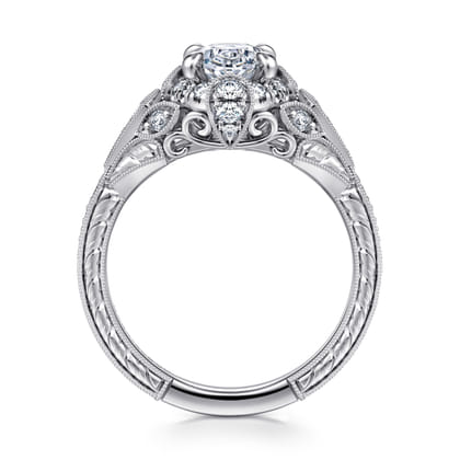 Annadale - Unique 14K White Gold Vintage Inspired Oval Halo Diamond Engagement Ring