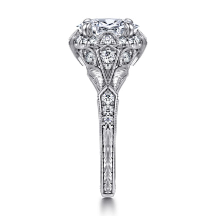 Annadale - Unique 14K White Gold Vintage Inspired Oval Halo Diamond Engagement Ring