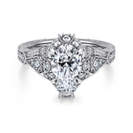 Annadale - Unique 14K White Gold Vintage Inspired Pear Shape Diamond Halo Engagement Ring