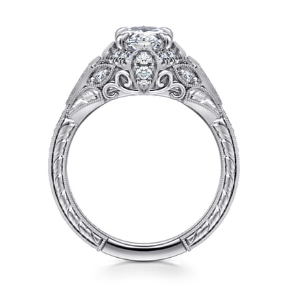 Annadale - Unique 14K White Gold Vintage Inspired Pear Shape Diamond Halo Engagement Ring