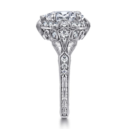 Annadale - Unique 14K White Gold Vintage Inspired Pear Shape Diamond Halo Engagement Ring