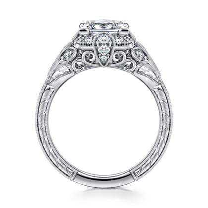 Annadale - Unique 14K White Gold Vintage Inspired Princess Halo Diamond Engagement Ring