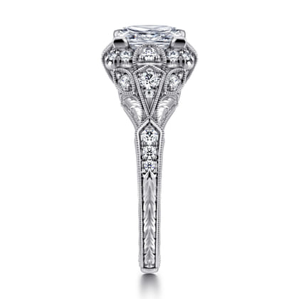 Annadale - Unique 14K White Gold Vintage Inspired Princess Halo Diamond Engagement Ring