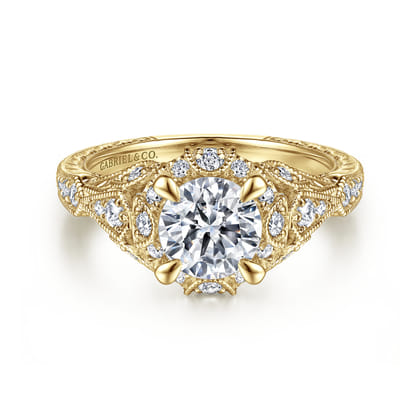 Annadale - Unique 14K Yellow Gold Vintage Inspired Diamond Halo Engagement Ring
