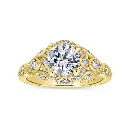 Annadale - Unique 14K Yellow Gold Vintage Inspired Diamond Halo Engagement Ring