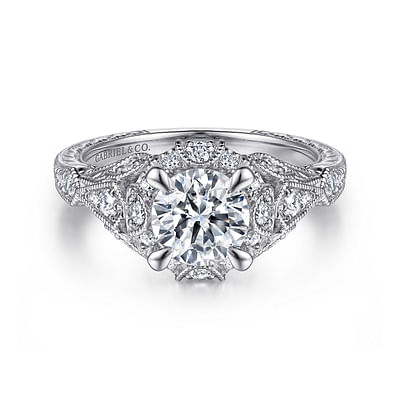Annadale - Unique Platinum Vintage Inspired Diamond Halo Engagement Ring