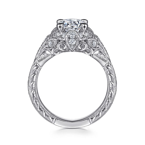 Annadale - Unique Platinum Vintage Inspired Diamond Halo Engagement Ring - 0.35 ct - Shot 2