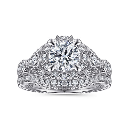 Annadale - Unique Platinum Vintage Inspired Diamond Halo Engagement Ring - 0.35 ct - Shot 4