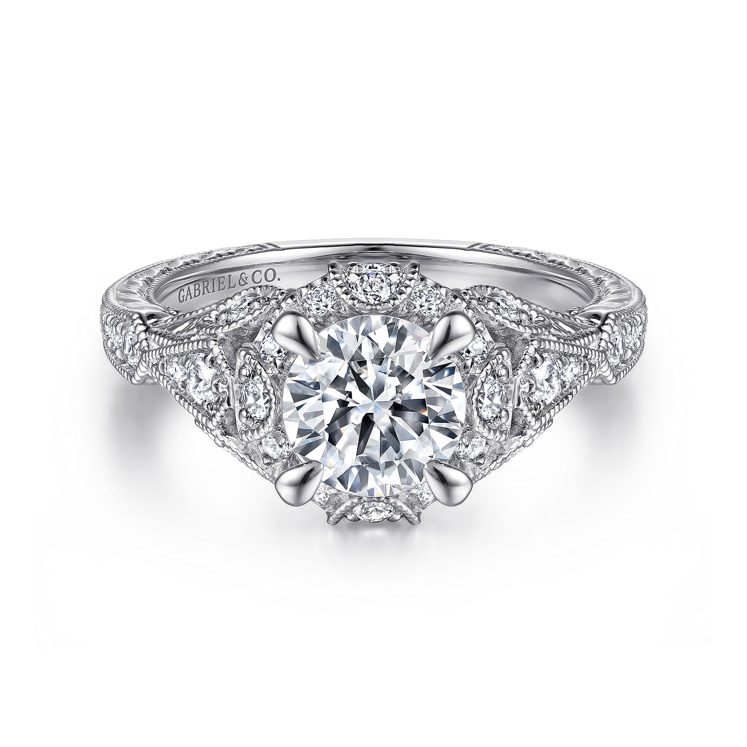 Annadale - Unique Vintage Inspired Diamond Halo Engagement Ring in Platinum