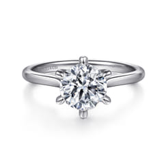 Anne - 14K White Gold 6 Prong Round Solitaire Diamond Engagement Ring
