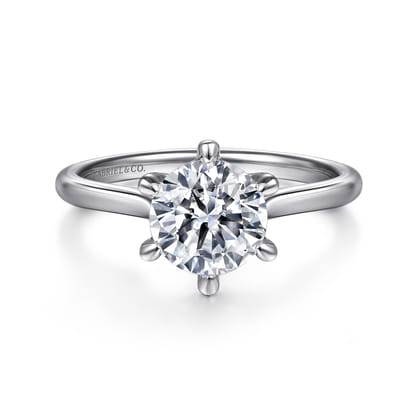 Anne - 14K White Gold 6 Prong Round Solitaire Diamond Engagement Ring