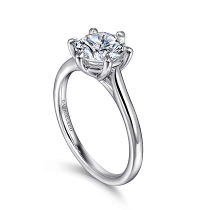 Anne - 14K White Gold 6 Prong Round Solitaire Diamond Engagement Ring