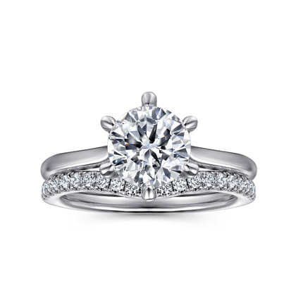 Anne - 14K White Gold 6 Prong Round Solitaire Diamond Engagement Ring