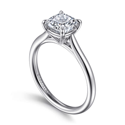 Anne - 14K White Gold Cushion Cut Solitaire Diamond Engagement Ring