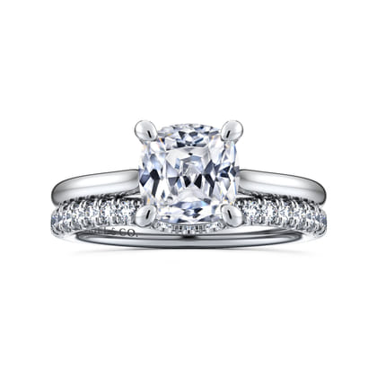 Anne - 14K White Gold Cushion Cut Solitaire Diamond Engagement Ring