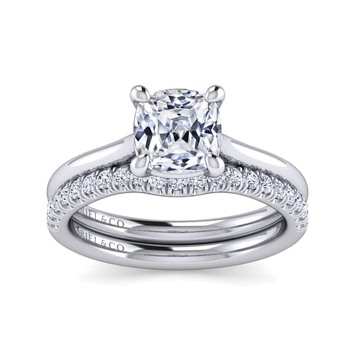 Anne - 14K White Gold Cushion Cut Solitaire Diamond Engagement Ring - Shot 4