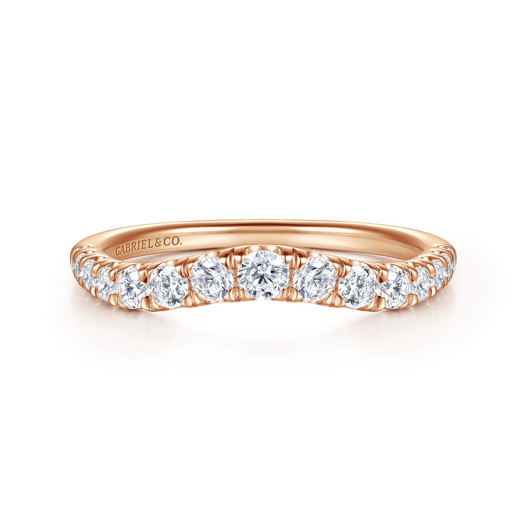 Curved Wedding Ring in 14k Rose Gold with Round Natural Diamond at Gabriel & Co. - Shot 1