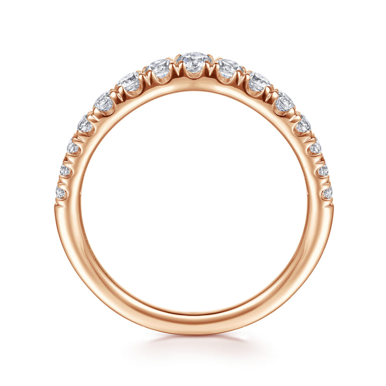 Curved Wedding Ring in 14k Rose Gold with Round Natural Diamond at Gabriel & Co. - Shot 2