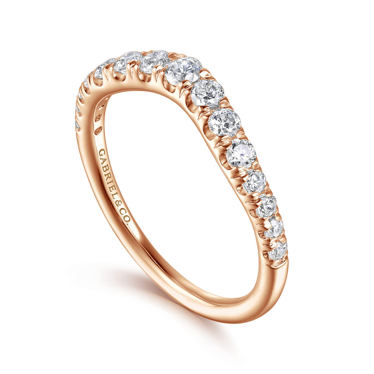 Curved Wedding Ring in 14k Rose Gold with Round Natural Diamond at Gabriel & Co. - Shot 3