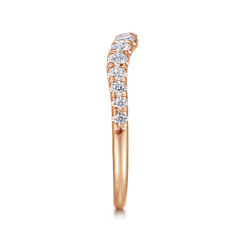 Curved Wedding Ring in 14k Rose Gold with Round Natural Diamond at Gabriel & Co. - Shot 4
