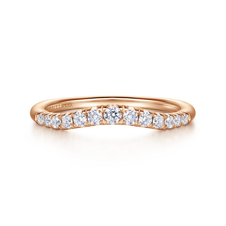 Curved Wedding Ring in 14k Rose Gold with Round Natural Diamond at Gabriel & Co. - Shot 1